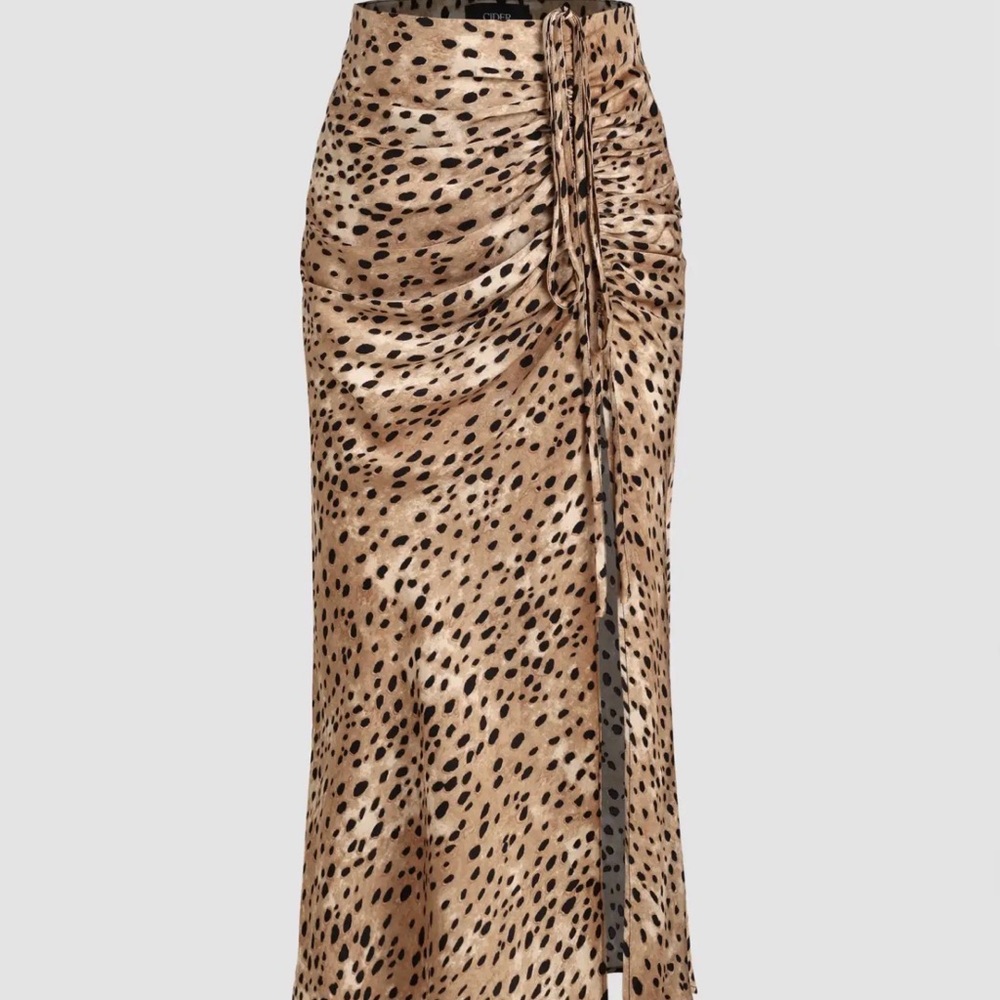 Leopard Ruched Midi Skirt in Tan and Black, XL